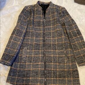 Plaid Women's Coat - Black, White, Tan